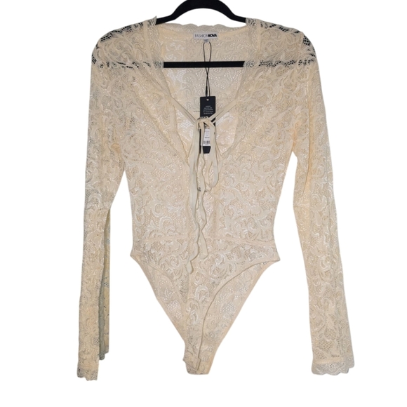 Fashionova Lace Bodysuit in Cream - Picture 1 of 4